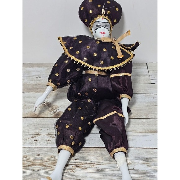 12.5" Brown Gold Jester Porcelain Figurine Gray Eye‎ Mask Painted - Picture 3 of 6